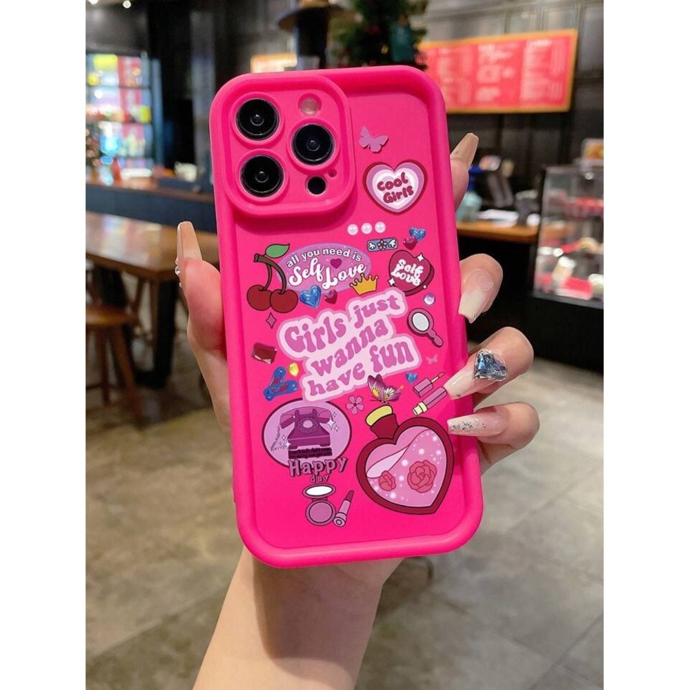 Pink Y2K Aesthetic iPhone 13 Case Girls Just Wanna Have Fun Graphic Cover NEW